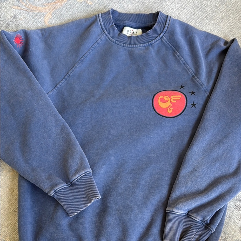 Blue Crewneck Sweater with Red Patch